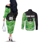 Custom Raiders Couples Matching Off The Shoulder Long Sleeve Dress and Long Sleeve Button Shirt Viking Mascot With Aboriginal Indigenous