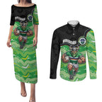 Custom Raiders Couples Matching Puletasi and Long Sleeve Button Shirt Viking Mascot With Aboriginal Indigenous