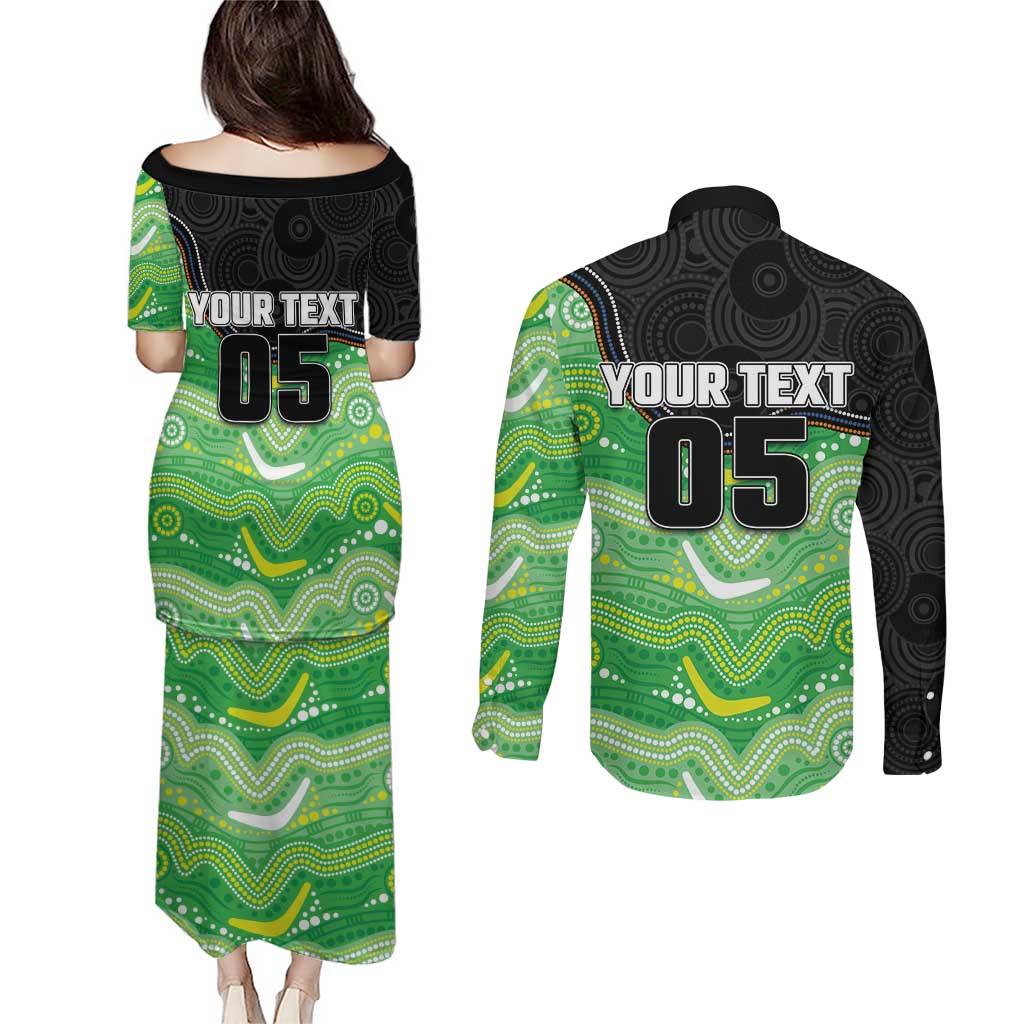 Custom Raiders Couples Matching Puletasi and Long Sleeve Button Shirt Viking Mascot With Aboriginal Indigenous