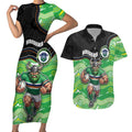 Custom Raiders Couples Matching Short Sleeve Bodycon Dress and Hawaiian Shirt Viking Mascot With Aboriginal Indigenous