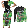 Custom Raiders Couples Matching Short Sleeve Bodycon Dress and Long Sleeve Button Shirt Viking Mascot With Aboriginal Indigenous