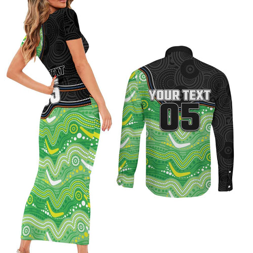 Custom Raiders Couples Matching Short Sleeve Bodycon Dress and Long Sleeve Button Shirt Viking Mascot With Aboriginal Indigenous