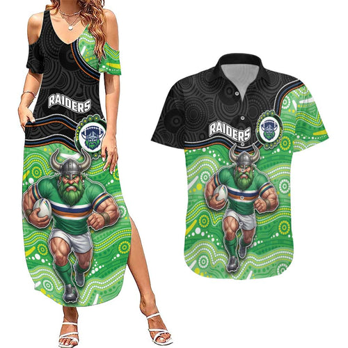 Custom Raiders Couples Matching Summer Maxi Dress and Hawaiian Shirt Viking Mascot With Aboriginal Indigenous