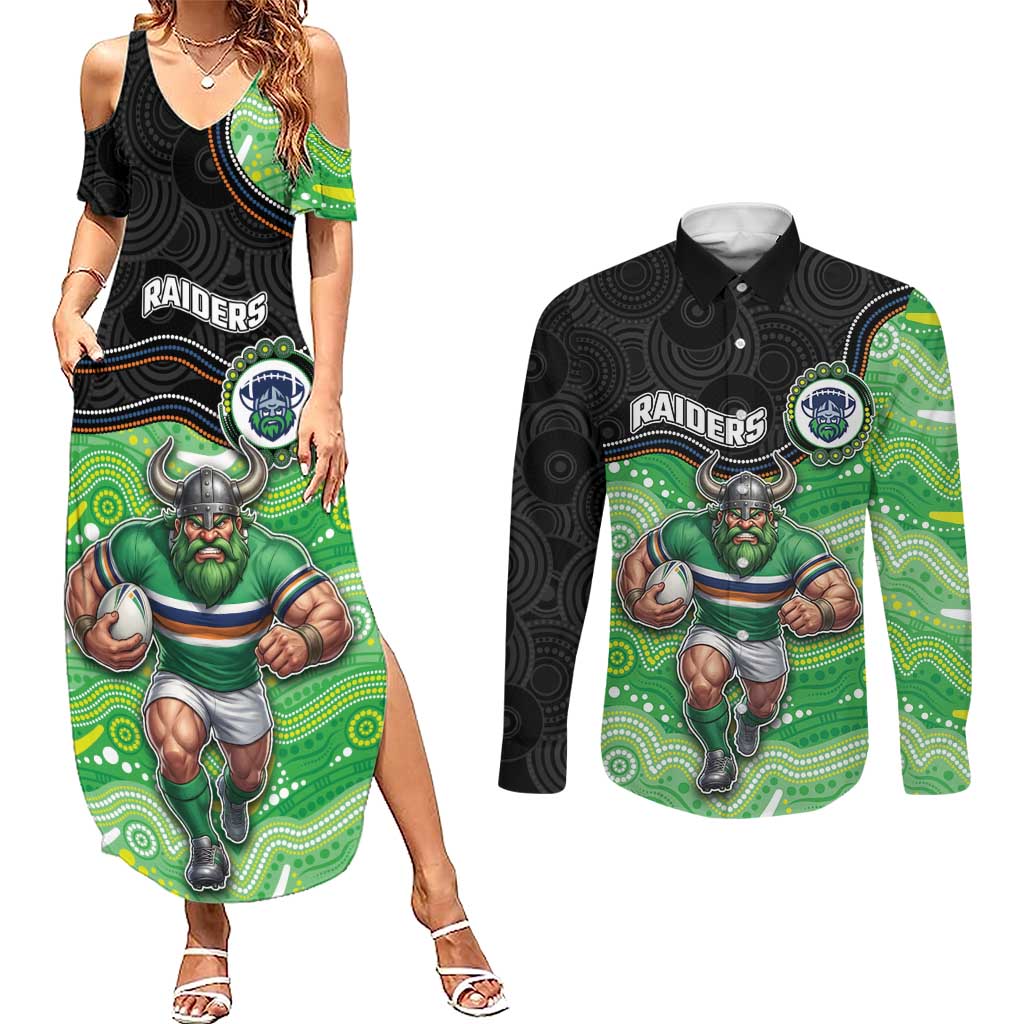 Custom Raiders Couples Matching Summer Maxi Dress and Long Sleeve Button Shirt Viking Mascot With Aboriginal Indigenous