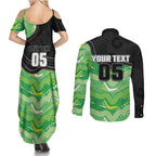 Custom Raiders Couples Matching Summer Maxi Dress and Long Sleeve Button Shirt Viking Mascot With Aboriginal Indigenous