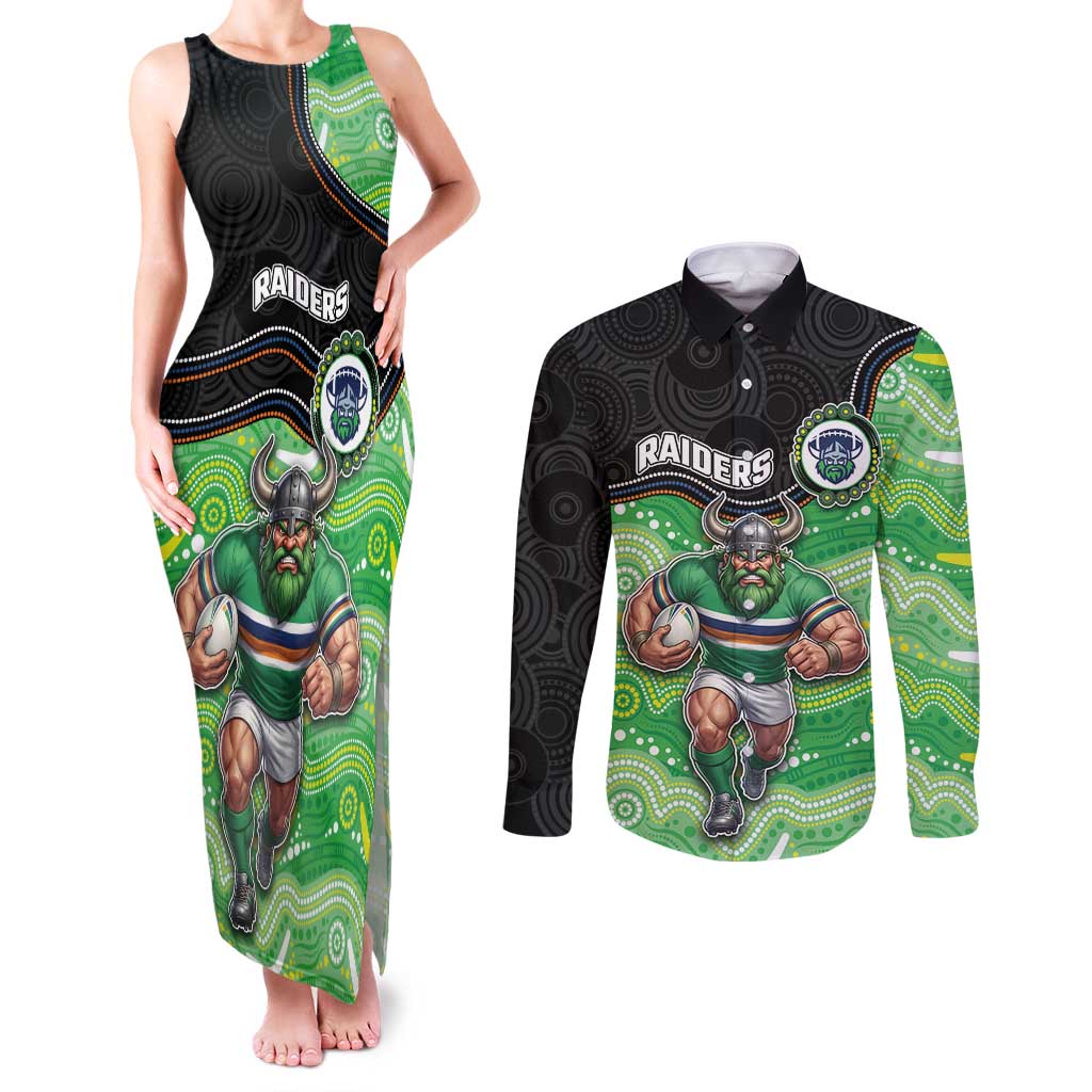 Custom Raiders Couples Matching Tank Maxi Dress and Long Sleeve Button Shirt Viking Mascot With Aboriginal Indigenous