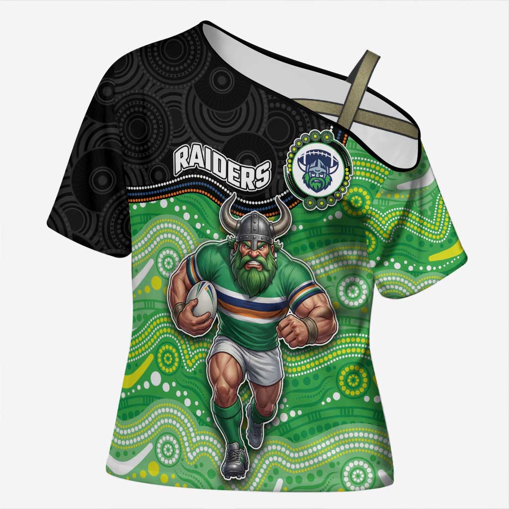 Custom Raiders Cross Shoulder Shirt Viking Mascot With Aboriginal Indigenous