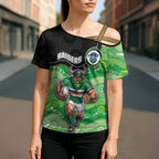 Custom Raiders Cross Shoulder Shirt Viking Mascot With Aboriginal Indigenous