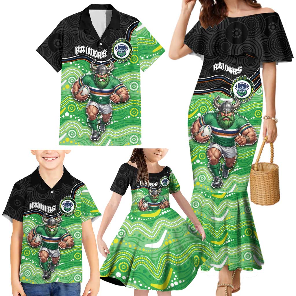 Custom Raiders Family Matching Mermaid Dress and Hawaiian Shirt Viking Mascot With Aboriginal Indigenous