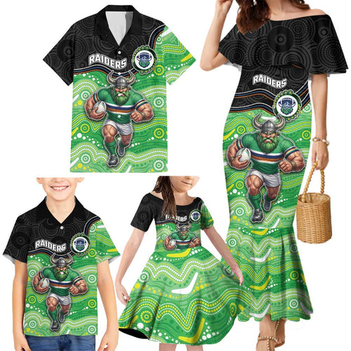 Custom Raiders Family Matching Mermaid Dress and Hawaiian Shirt Viking Mascot With Aboriginal Indigenous