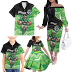 Custom Raiders Family Matching Off The Shoulder Long Sleeve Dress and Hawaiian Shirt Viking Mascot With Aboriginal Indigenous