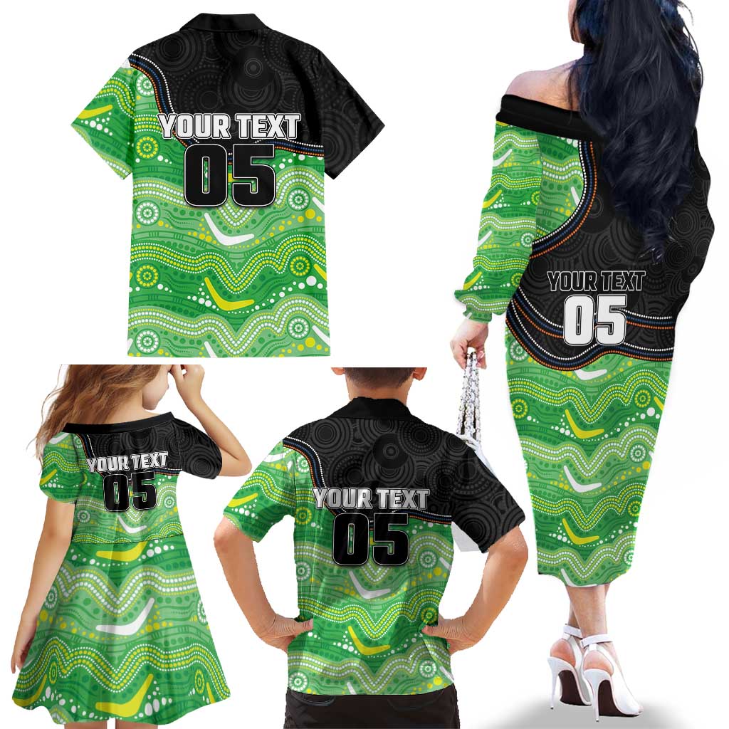 Custom Raiders Family Matching Off The Shoulder Long Sleeve Dress and Hawaiian Shirt Viking Mascot With Aboriginal Indigenous