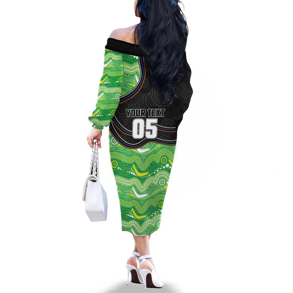 Custom Raiders Family Matching Off The Shoulder Long Sleeve Dress and Hawaiian Shirt Viking Mascot With Aboriginal Indigenous