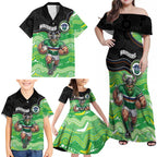 Custom Raiders Family Matching Off Shoulder Maxi Dress and Hawaiian Shirt Viking Mascot With Aboriginal Indigenous