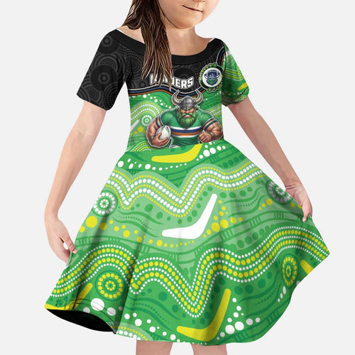 Custom Raiders Family Matching Off Shoulder Maxi Dress and Hawaiian Shirt Viking Mascot With Aboriginal Indigenous