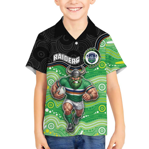 Custom Raiders Family Matching Off Shoulder Maxi Dress and Hawaiian Shirt Viking Mascot With Aboriginal Indigenous