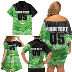 Custom Raiders Family Matching Off Shoulder Short Dress and Hawaiian Shirt Viking Mascot With Aboriginal Indigenous