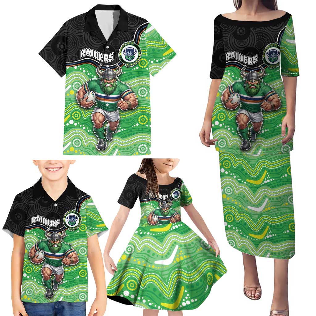 Custom Raiders Family Matching Puletasi and Hawaiian Shirt Viking Mascot With Aboriginal Indigenous
