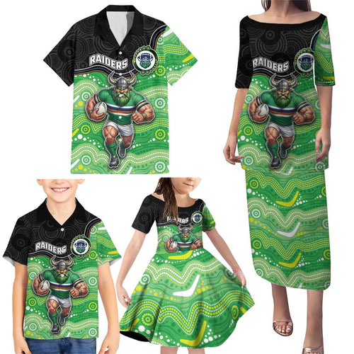 Custom Raiders Family Matching Puletasi and Hawaiian Shirt Viking Mascot With Aboriginal Indigenous