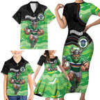Custom Raiders Family Matching Short Sleeve Bodycon Dress and Hawaiian Shirt Viking Mascot With Aboriginal Indigenous