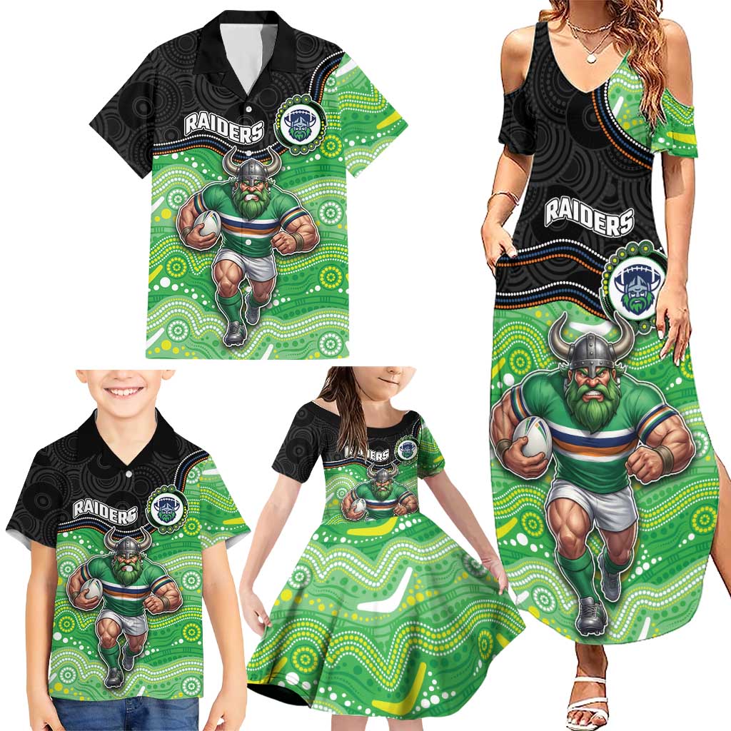 Custom Raiders Family Matching Summer Maxi Dress and Hawaiian Shirt Viking Mascot With Aboriginal Indigenous