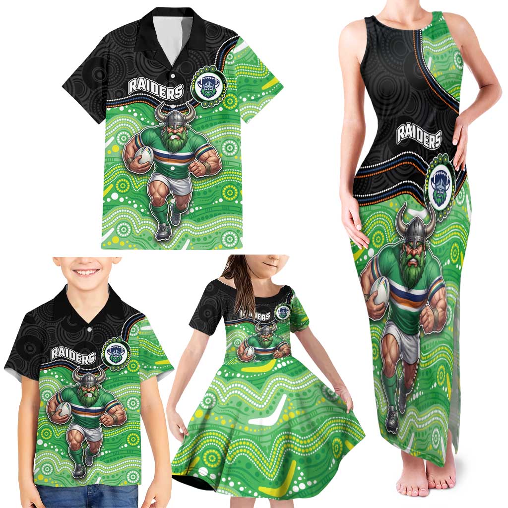 Custom Raiders Family Matching Tank Maxi Dress and Hawaiian Shirt Viking Mascot With Aboriginal Indigenous
