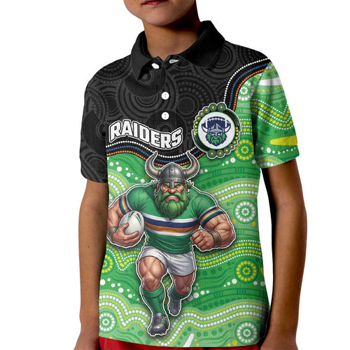 Custom Raiders Kid Polo Shirt Viking Mascot With Aboriginal Indigenous