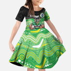 Custom Raiders Kid Short Sleeve Dress Viking Mascot With Aboriginal Indigenous