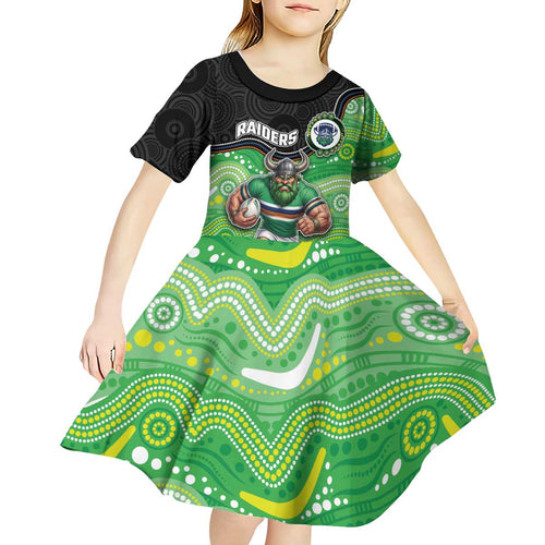 Custom Raiders Kid Short Sleeve Dress Viking Mascot With Aboriginal Indigenous