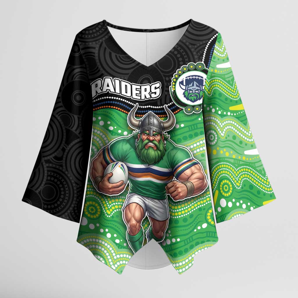 Custom Raiders Kimono Sleeve Blouse Viking Mascot With Aboriginal Indigenous