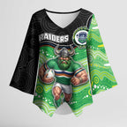 Custom Raiders Kimono Sleeve Blouse Viking Mascot With Aboriginal Indigenous