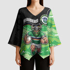 Custom Raiders Kimono Sleeve Blouse Viking Mascot With Aboriginal Indigenous