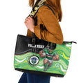 Custom Raiders Leather Tote Bag Viking Mascot With Aboriginal Indigenous