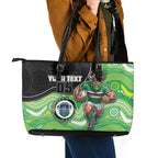 Custom Raiders Leather Tote Bag Viking Mascot With Aboriginal Indigenous