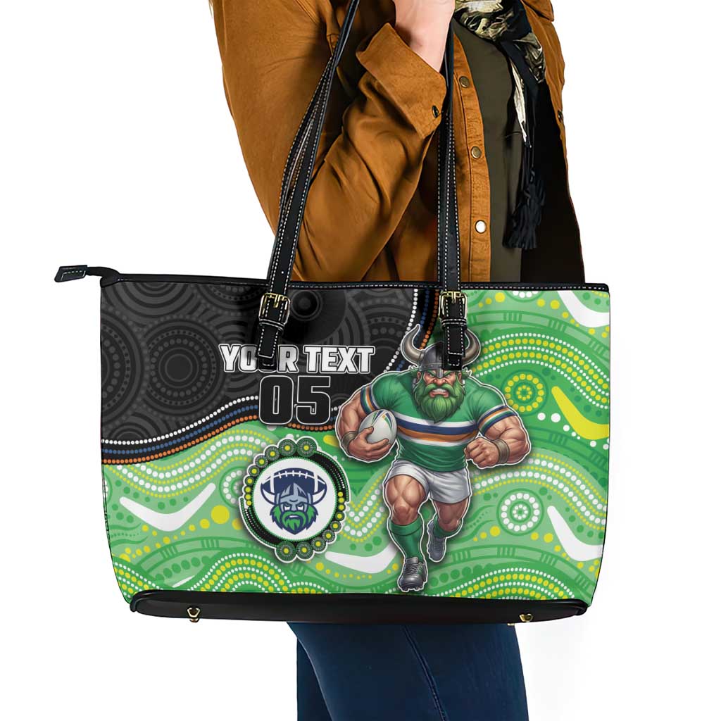 Custom Raiders Leather Tote Bag Viking Mascot With Aboriginal Indigenous