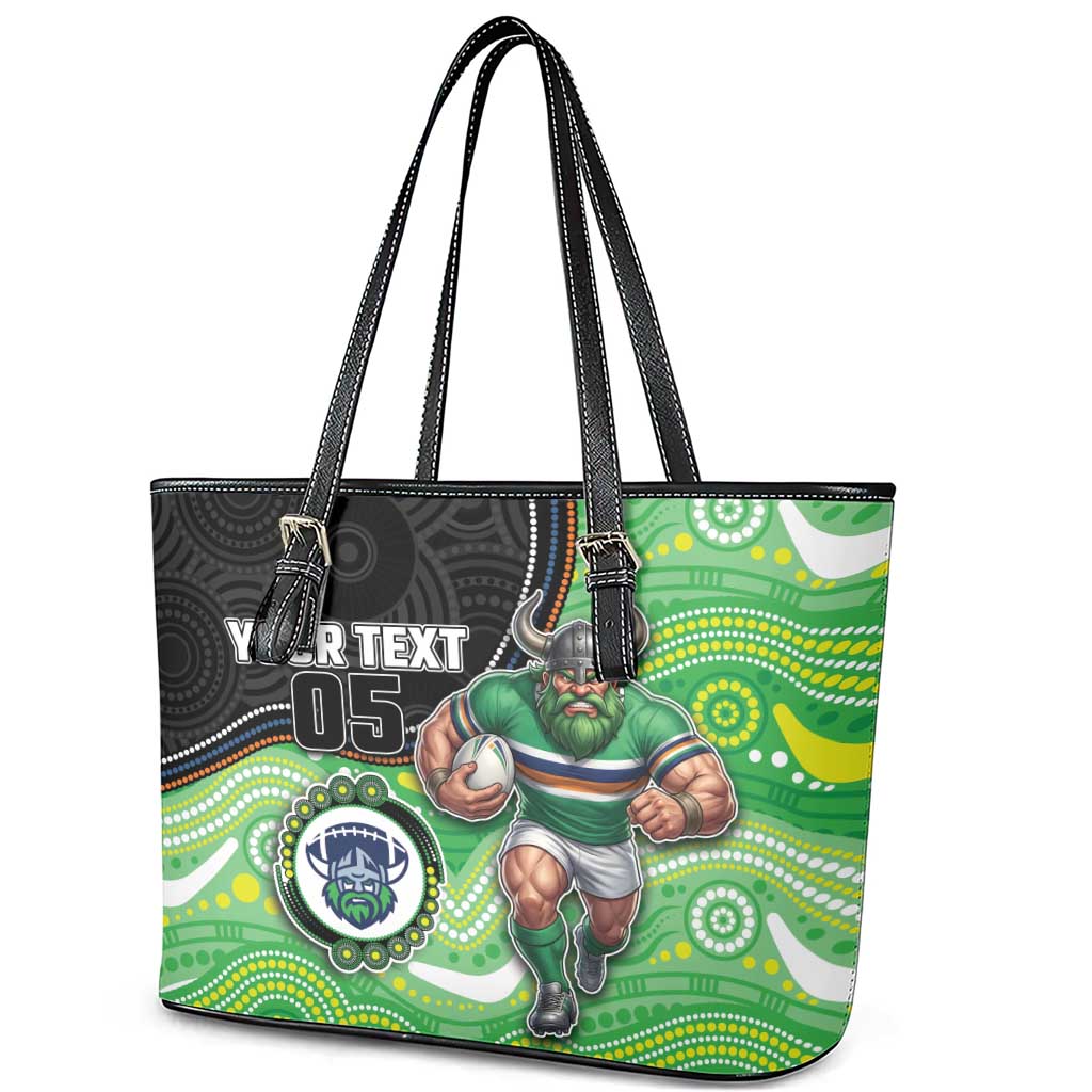 Custom Raiders Leather Tote Bag Viking Mascot With Aboriginal Indigenous