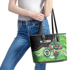 Custom Raiders Leather Tote Bag Viking Mascot With Aboriginal Indigenous