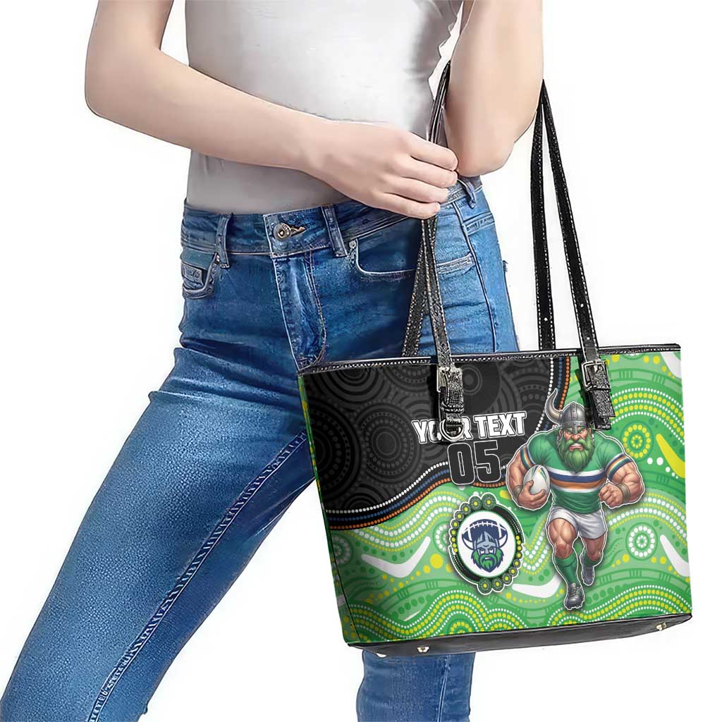 Custom Raiders Leather Tote Bag Viking Mascot With Aboriginal Indigenous