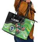 Custom Raiders Leather Tote Bag Viking Mascot With Aboriginal Indigenous