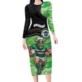 Custom Raiders Long Sleeve Bodycon Dress Viking Mascot With Aboriginal Indigenous