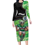 Custom Raiders Long Sleeve Bodycon Dress Viking Mascot With Aboriginal Indigenous
