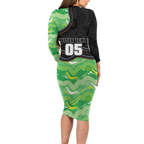 Custom Raiders Long Sleeve Bodycon Dress Viking Mascot With Aboriginal Indigenous
