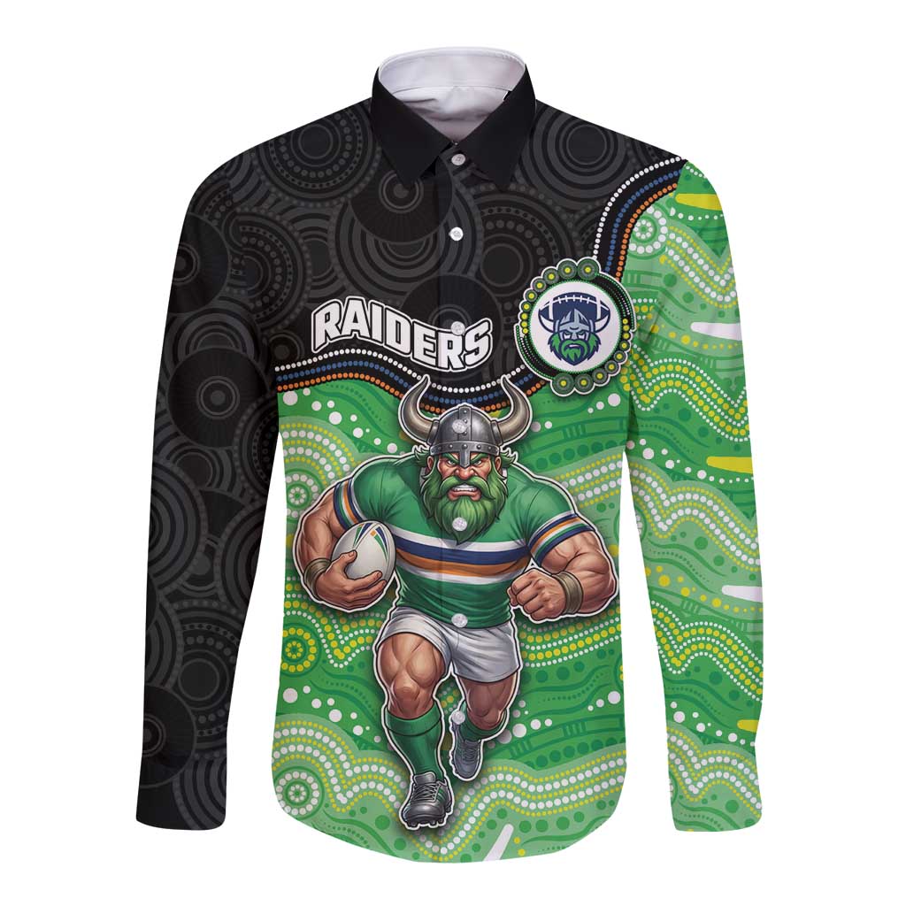 Custom Raiders Long Sleeve Button Shirt Viking Mascot With Aboriginal Indigenous