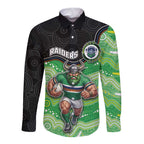 Custom Raiders Long Sleeve Button Shirt Viking Mascot With Aboriginal Indigenous