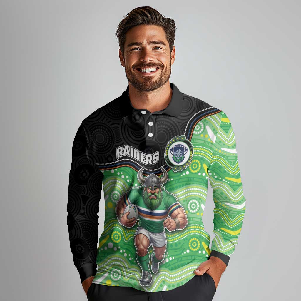 Custom Raiders Long Sleeve Polo Shirt Viking Mascot With Aboriginal Indigenous