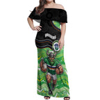 Custom Raiders Off Shoulder Maxi Dress Viking Mascot With Aboriginal Indigenous