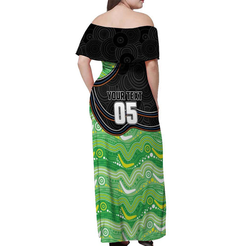 Custom Raiders Off Shoulder Maxi Dress Viking Mascot With Aboriginal Indigenous