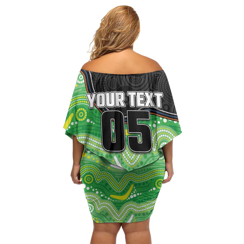 Custom Raiders Off Shoulder Short Dress Viking Mascot With Aboriginal Indigenous