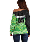 Custom Raiders Off Shoulder Sweater Viking Mascot With Aboriginal Indigenous