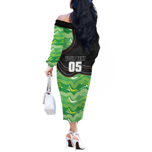 Custom Raiders Off The Shoulder Long Sleeve Dress Viking Mascot With Aboriginal Indigenous